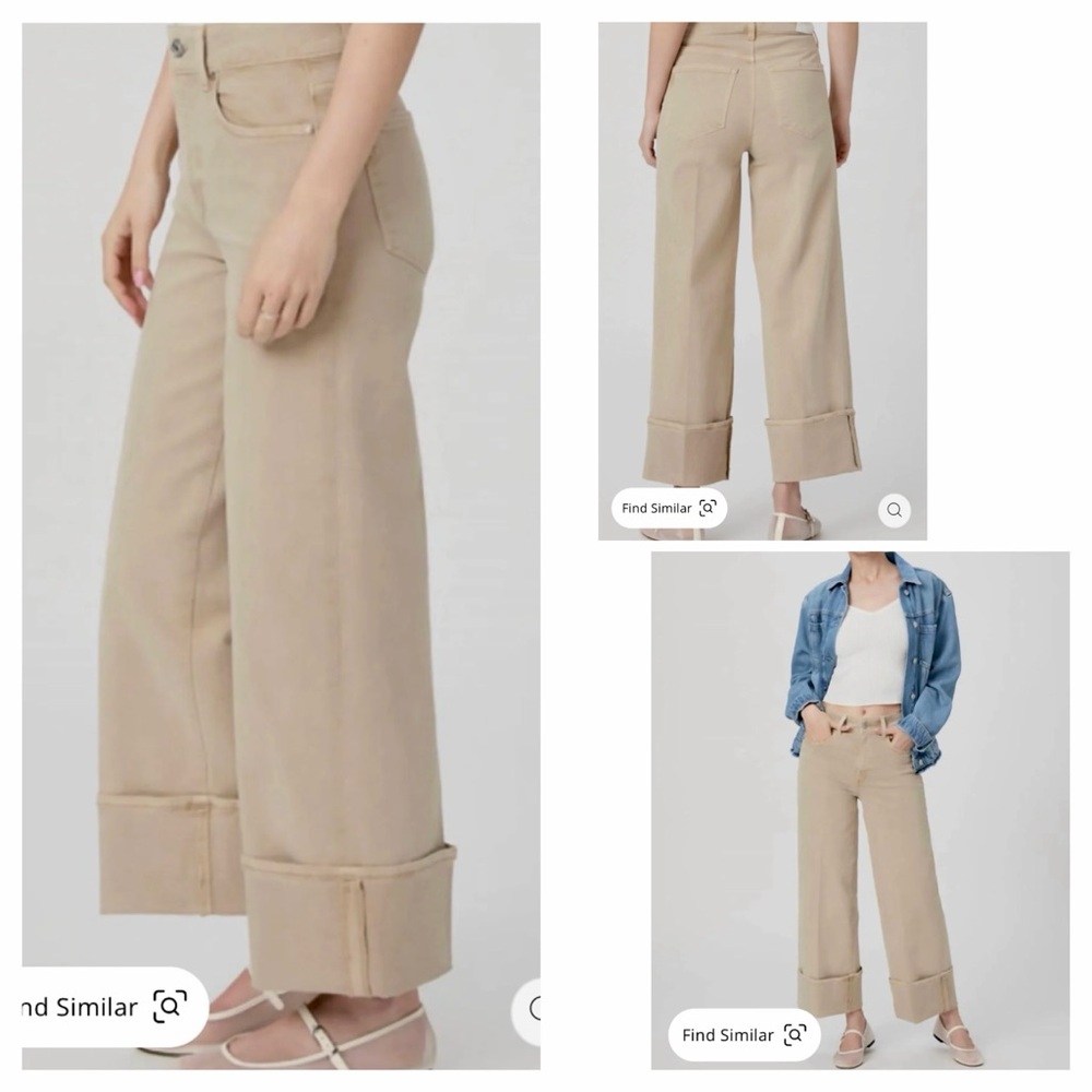 PAIGE Tan Flare Wide Leg Jeans
